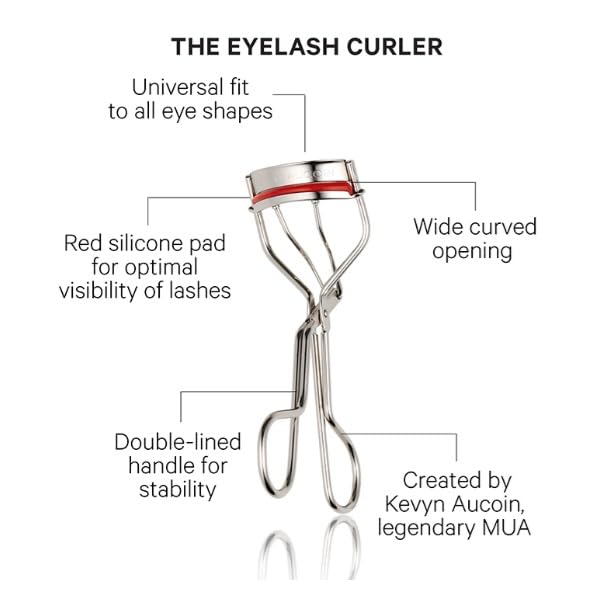 Kevyn Aucoin The Eyelash Curler: Easy use. Long-lasting curl of lashes effect. Wide opening. Stainless steel with two red lash cushions. Pro makeup artist tool for before & after mascara application
