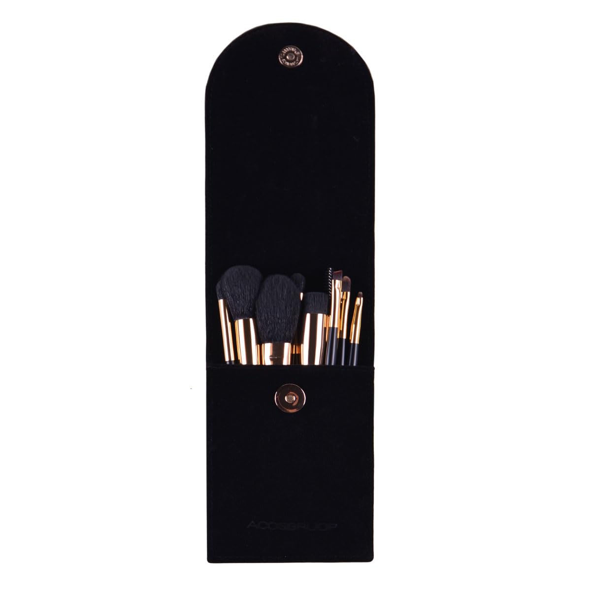Makeup Brush Set with Case, Black and Gold, 9 Piece Professional Brushes with Magnetic Closure Pouch