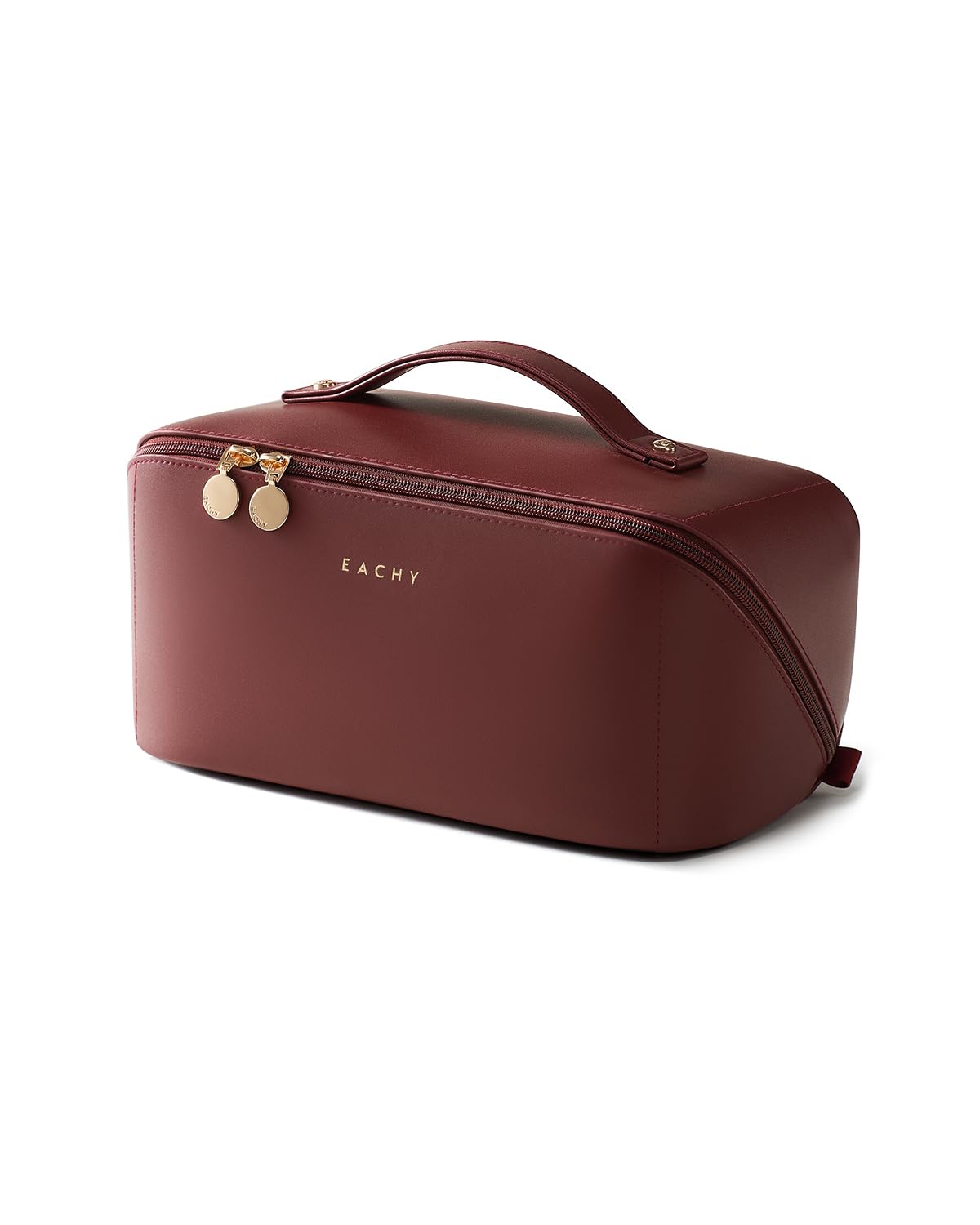 EACHY Travel Makeup Bag for Women, PU Leather Cosmetic Bag, Brown, Medium