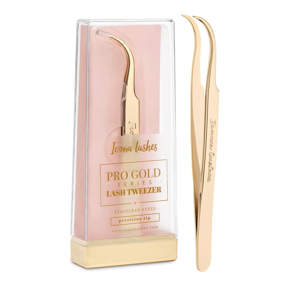 Icona Lashes Eyelash Curler - 24K Gold-Plated Stainless Steel Precision Eye Lash Curler for Lush, Luxurious Lashes - Silicone Eyelash Curler Pads, Ergonomic Cushioned Handles - With Replacement Pads