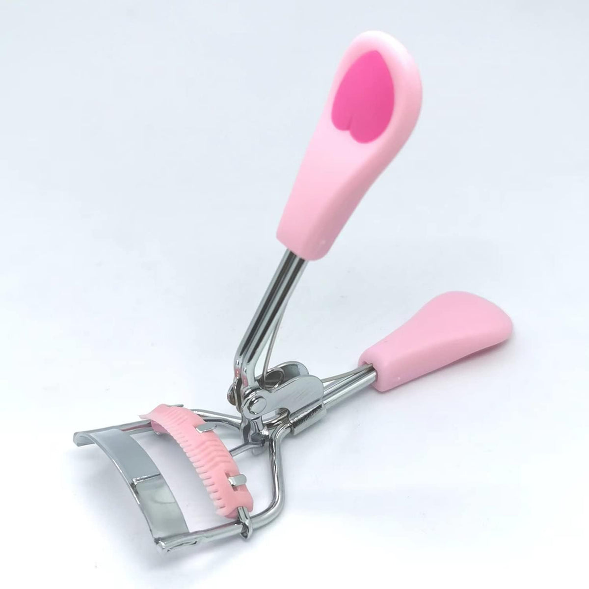 MERVK Stainless Steel Eyelash Curler with Built-in Comb Pinch Pain-Free Suitable for Any Eye Shapes and Sizes, with 5 Silicone Refill Pads (Light Pink)