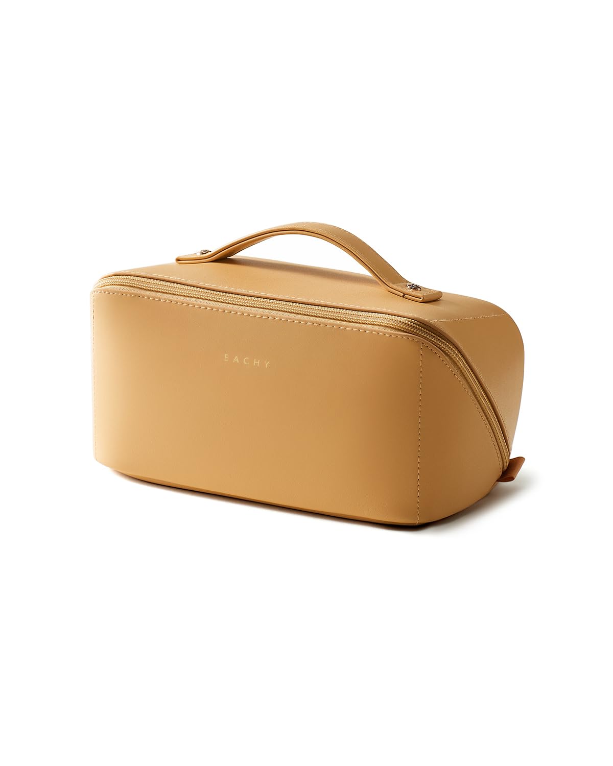 EACHY Travel Makeup Bag for Women, PU Leather Cosmetic Bag, Brown, Medium