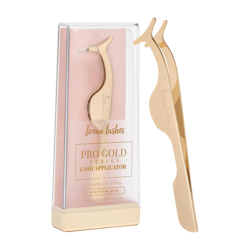 Icona Lashes Eyelash Curler - 24K Gold-Plated Stainless Steel Precision Eye Lash Curler for Lush, Luxurious Lashes - Silicone Eyelash Curler Pads, Ergonomic Cushioned Handles - With Replacement Pads