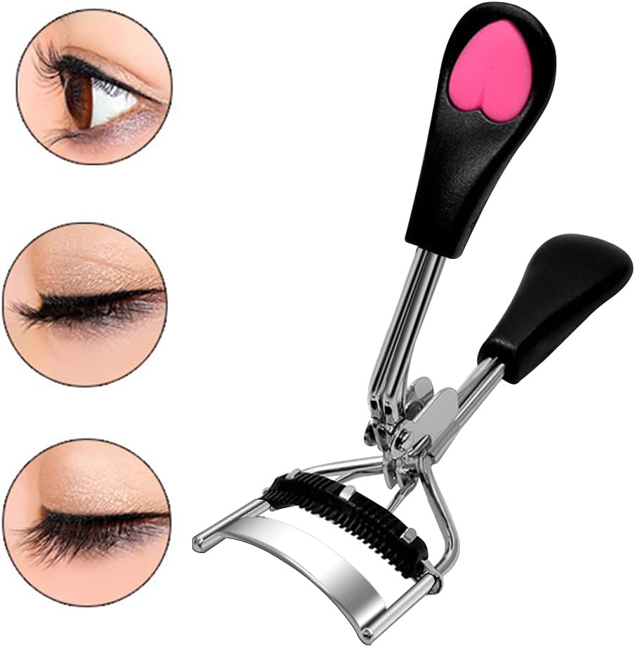 Pinkiou Eyelash Curlers with Comb and Eyelash Separator Set Professional Lash Curler with Built-in Comb Ergonomic Heart-Shaped Handle and Eyelash Comb Tool for Daily Makeup