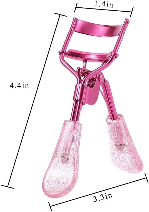 Uranian Eyelash Curlers Pink Lash Curler with 2 Silicone Refill Pads Glitter Handle Eye Lashes Curler Eyelashes Tool for Women and Girls (Pink)