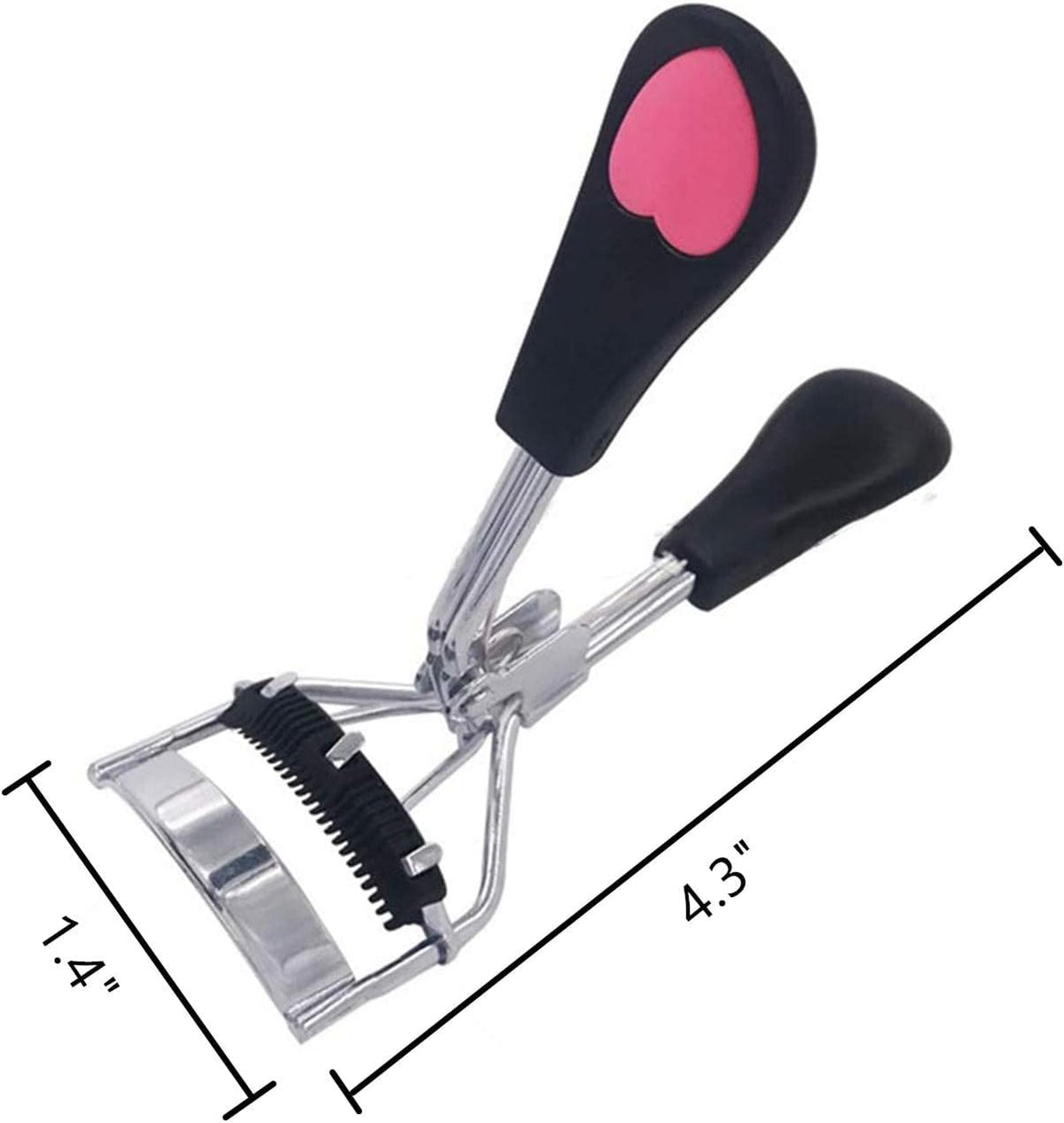Stainless Steel Eyelash Curler with Built-in Comb Pinch Pain-Free Suitable for Any Eye Shapes and Sizes, with 5 Silicone Refill Pads (Black&Peach Heart)