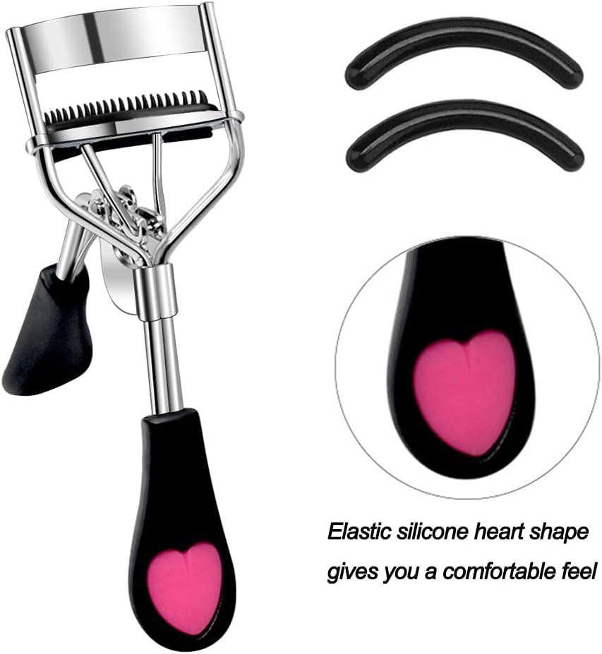 Pinkiou Eyelash Curlers with Comb and Eyelash Separator Set Professional Lash Curler with Built-in Comb Ergonomic Heart-Shaped Handle and Eyelash Comb Tool for Daily Makeup