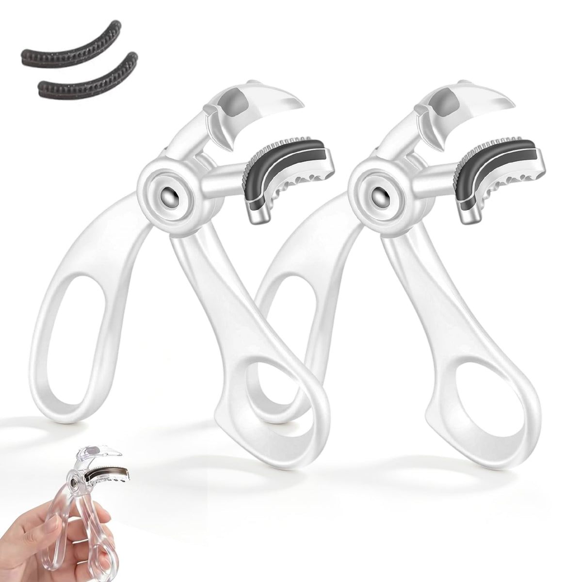 Wide‑Angle Eyelash Curler with Comb, Pinch-Free Lash Curler, White+Pink