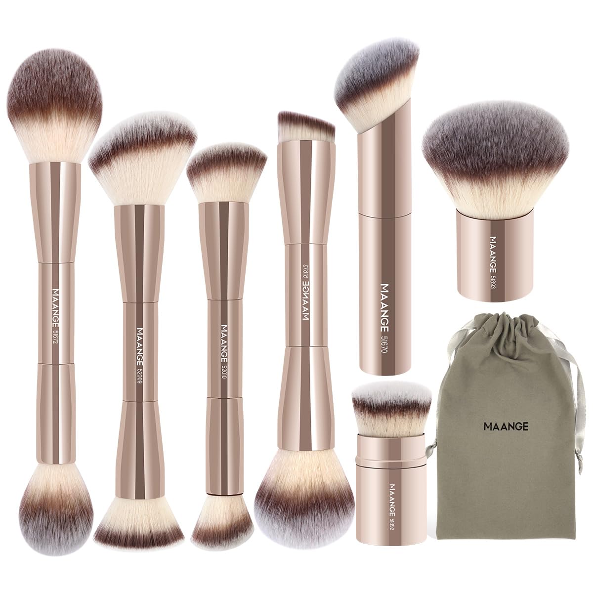 MAANGE 7pcs Makeup Brush Set Double Sided Kabuki Makeup Brushes Contour Brush for Foundation Liquid Powder Concealer Cream Cosmetics Bronzer Blending Blush Buffing Makeup Tools (Coffee)