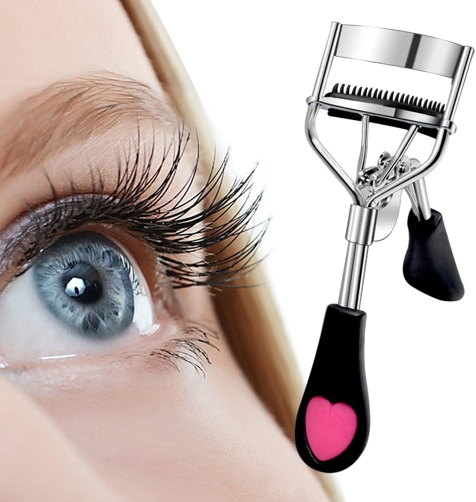 Pinkiou Eyelash Curlers with Comb and Eyelash Separator Set Professional Lash Curler with Built-in Comb Ergonomic Heart-Shaped Handle and Eyelash Comb Tool for Daily Makeup