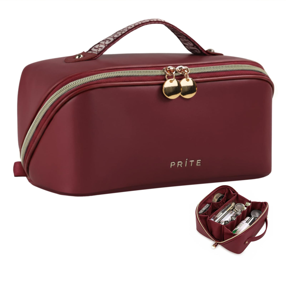 Prite Makeup Bag Travel Toiletry Bag Open Flat Cosmetic Organizer for Women