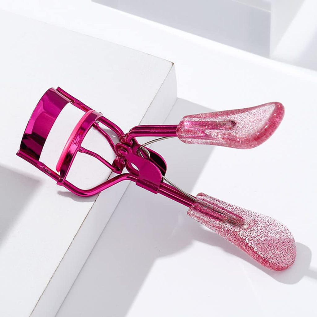 Uranian Eyelash Curlers Pink Lash Curler with 2 Silicone Refill Pads Glitter Handle Eye Lashes Curler Eyelashes Tool for Women and Girls (Pink)
