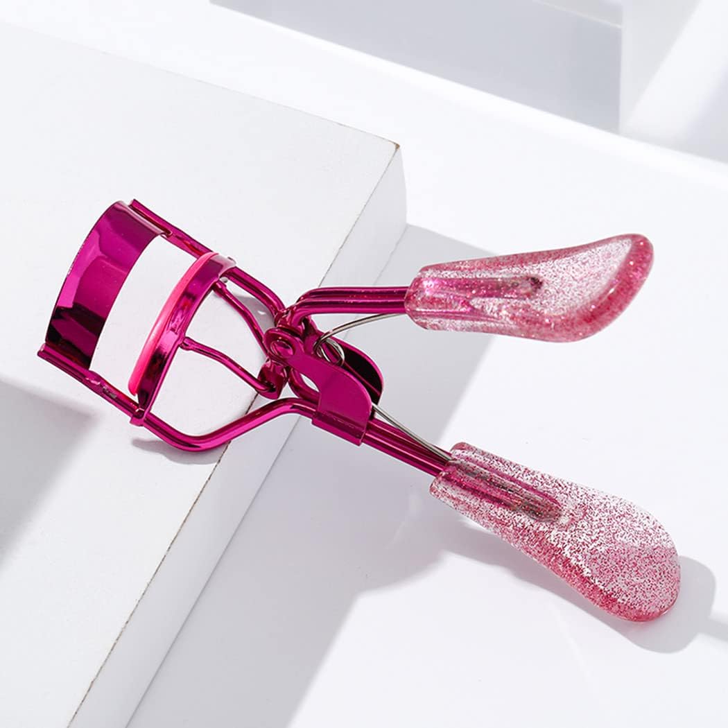 Uranian Eyelash Curlers Pink Lash Curler with 2 Silicone Refill Pads Glitter Handle Eye Lashes Curler Eyelashes Tool for Women and Girls (Pink)