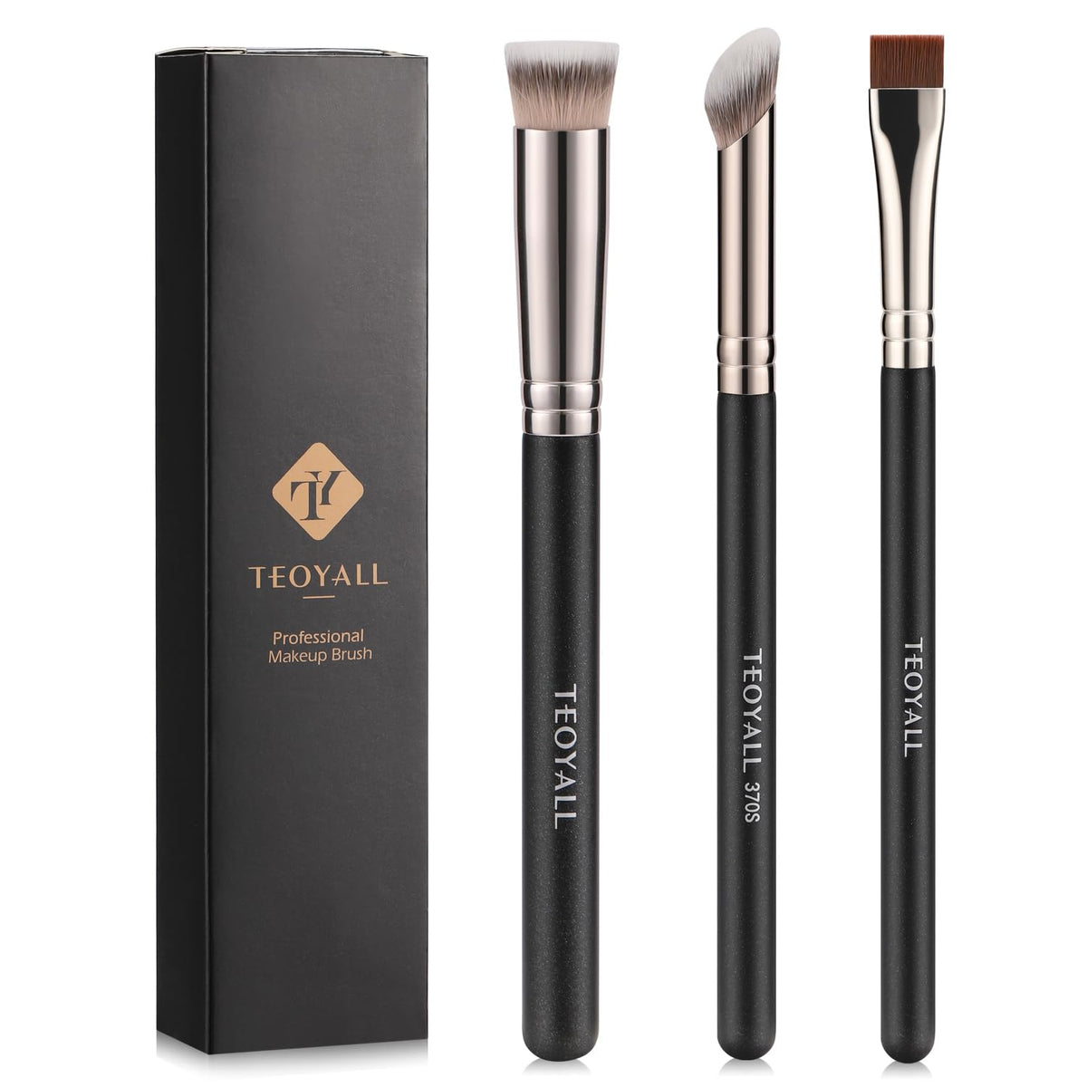TEOYALL Foundation Contour Concealer Brush, 3Pcs Angled Blending Brush Set