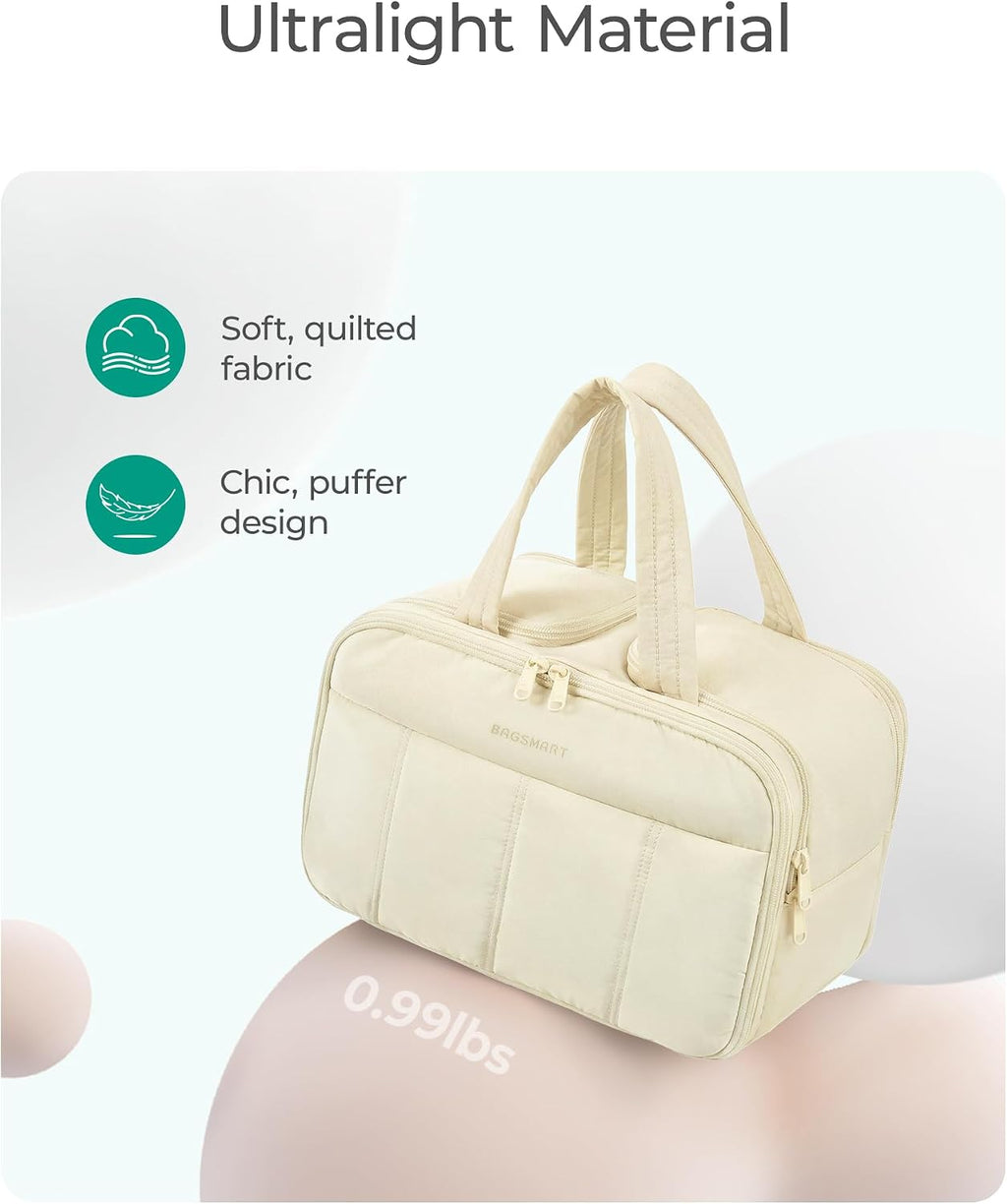 BAGSMART Travel Toiletry Bag, Puffy Large Toiletry Bag for Women, Lightweight Cosmetic Makeup Bag Organizer with Handle for Traveling, Accessories, Essentials, Toiletries (Green)