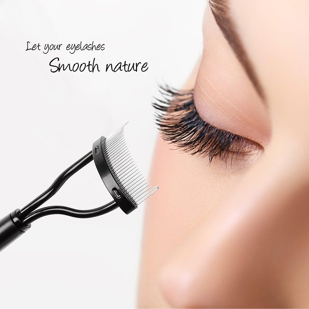 Pinkiou Eyelash Curlers with Comb and Eyelash Separator Set Professional Lash Curler with Built-in Comb Ergonomic Heart-Shaped Handle and Eyelash Comb Tool for Daily Makeup