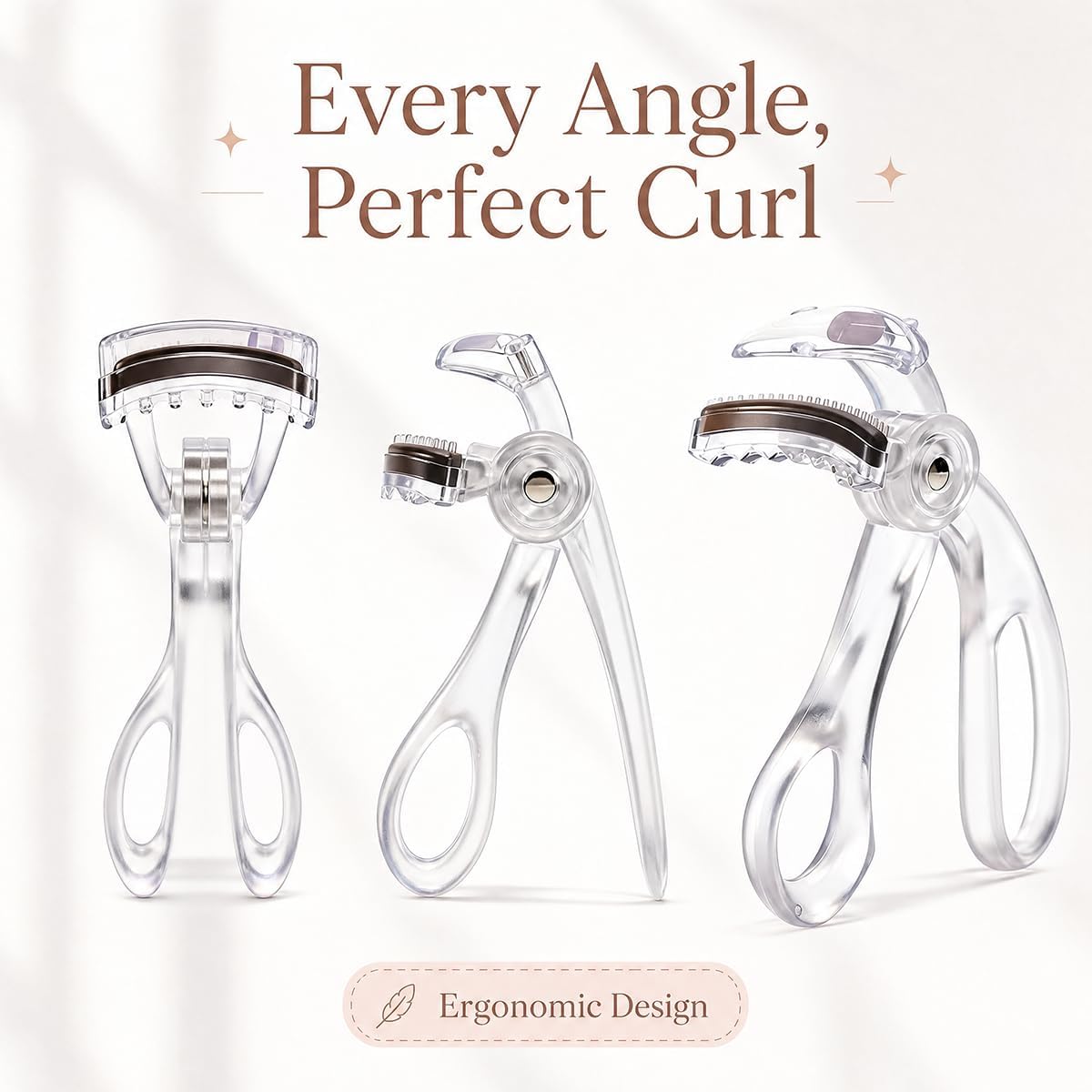Wide Angle Eyelash Curler with Comb, Pinch Free Lash Curler, White