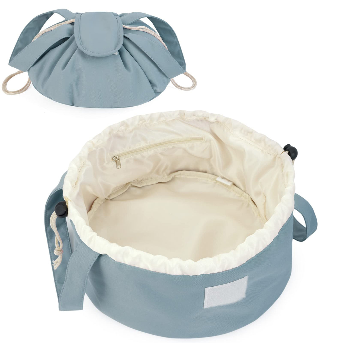 Narwey Lay Flat Drawstring Makeup Bag, Travel Toiletry Cosmetic Bag Women
