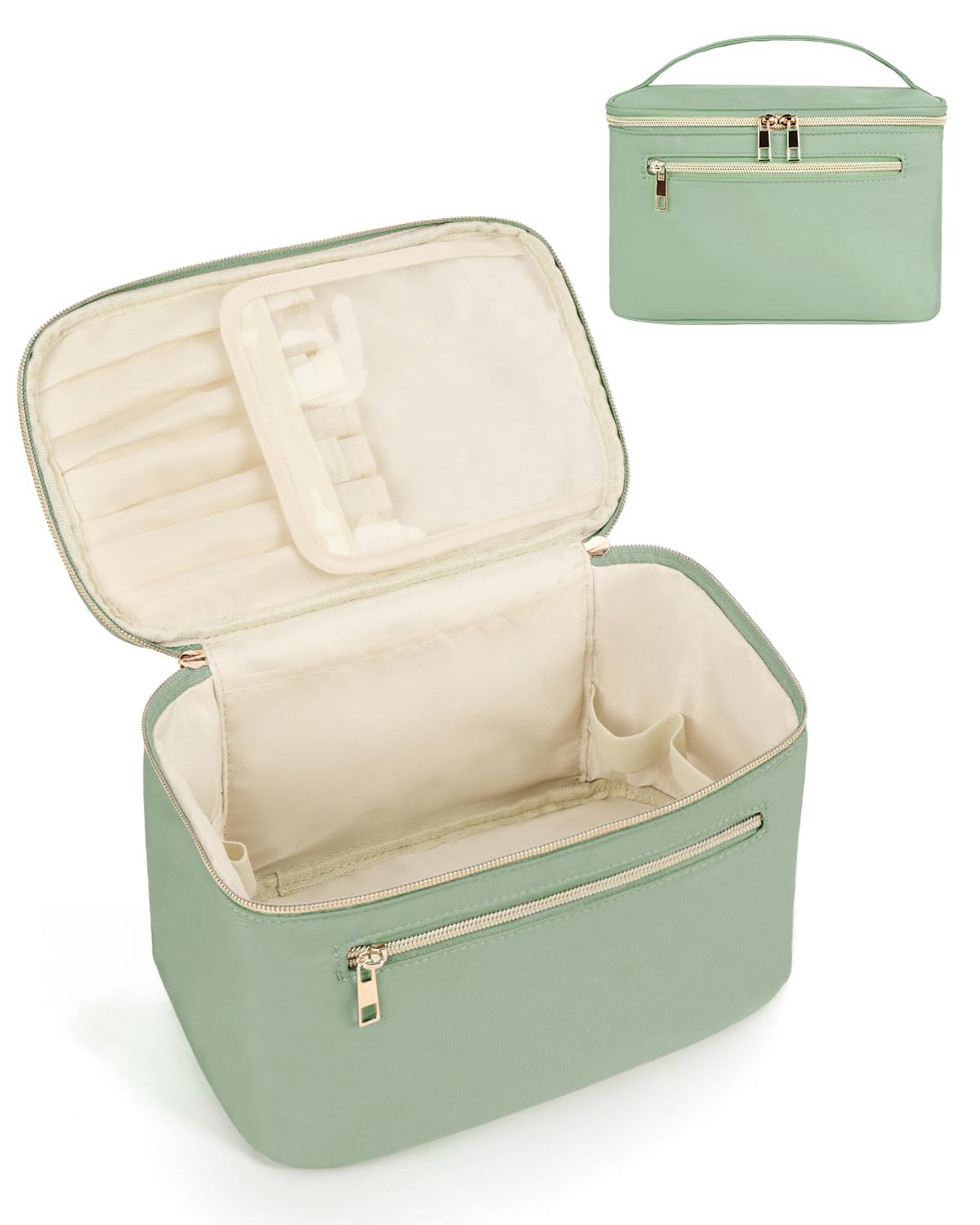 Wandering Nature Makeup Bag, Travel Make Up Organizer Cosmetic Brush Bags Case for Women in Vegan Leather, Milky White, Patent Pending