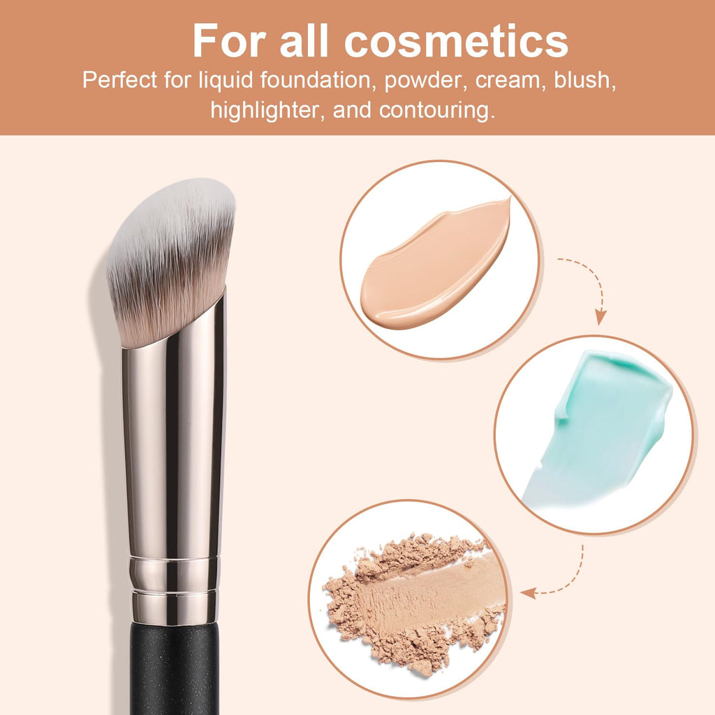TEOYALL Foundation Contour Concealer Brush, 3Pcs Angled Blending Brush Set