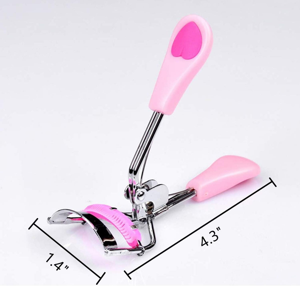 MERVK Stainless Steel Eyelash Curler with Built-in Comb Pinch Pain-Free Suitable for Any Eye Shapes and Sizes, with 5 Silicone Refill Pads (Light Pink)