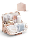 EACHY Standing Makeup Bag - Waterproof Cosmetic Bag & Toiletry Bag Organizer with Phone Holder, Detachable Dividers, Wipe-Clean Brush Pouch for Women