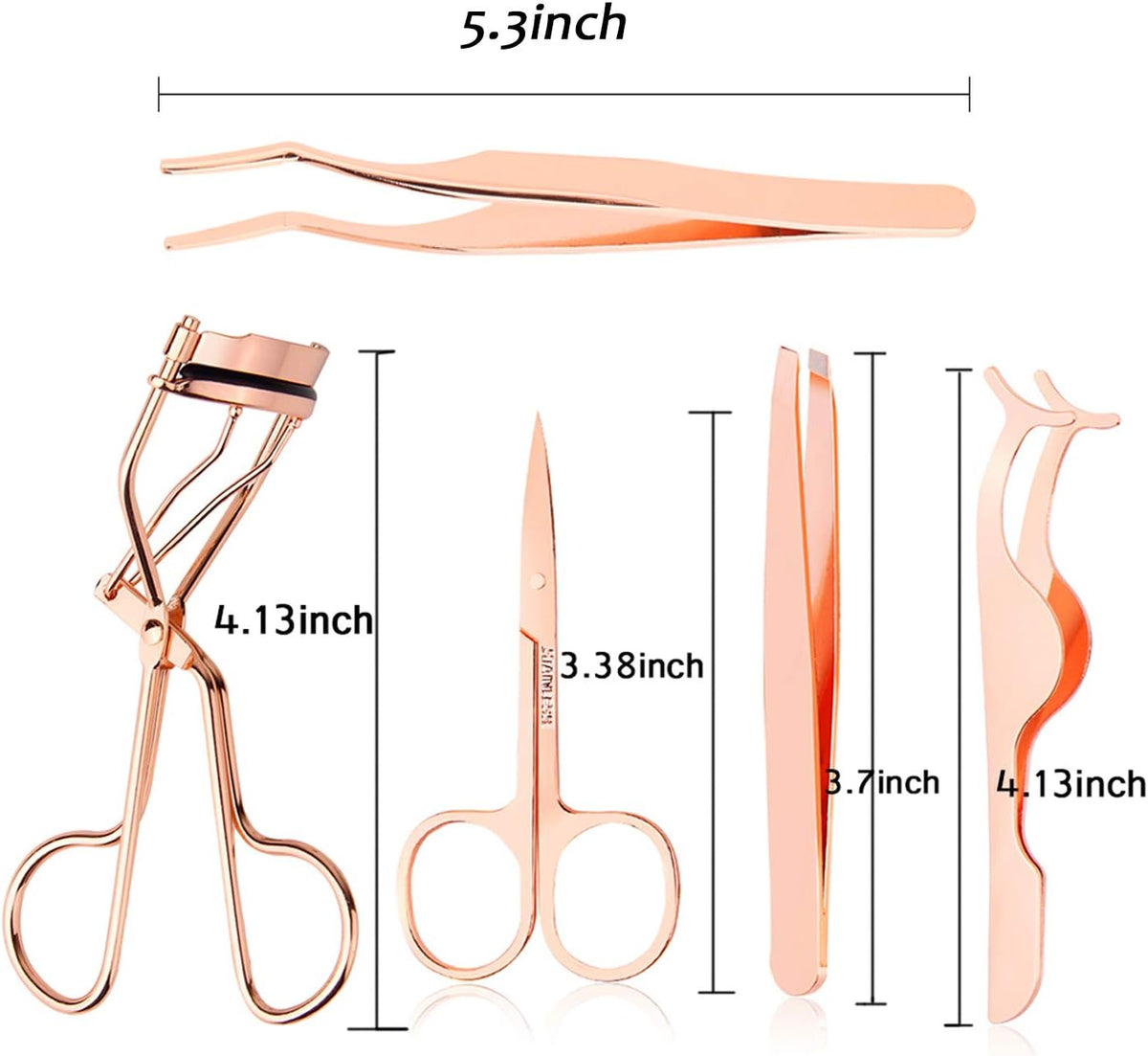 Arroyner 5 Pieces Eyelash Applicator Tool False Eyelashes Applicator Eyebrow Curler Eyebrow Scissors (Rose Golden)