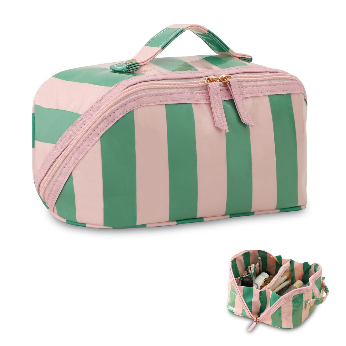 DYSHAYEN Travel Makeup Bag, Pink and Orange Striped