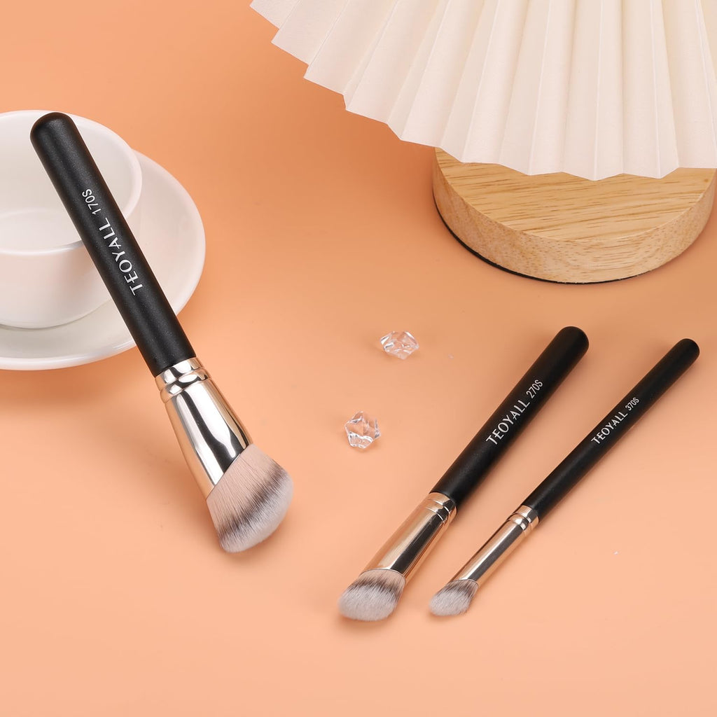 TEOYALL Foundation Contour Concealer Brush, 3Pcs Angled Blending Brush Set