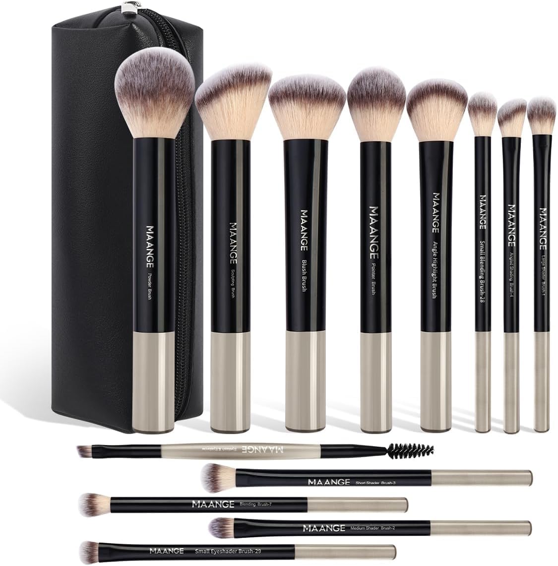 MAANGE 13 PCS Makeup Brushes Professional Make Up Brushes Premium Synthetic Powder Concealers Brushes Travel Makeup Brush Set with Case (Coffee)