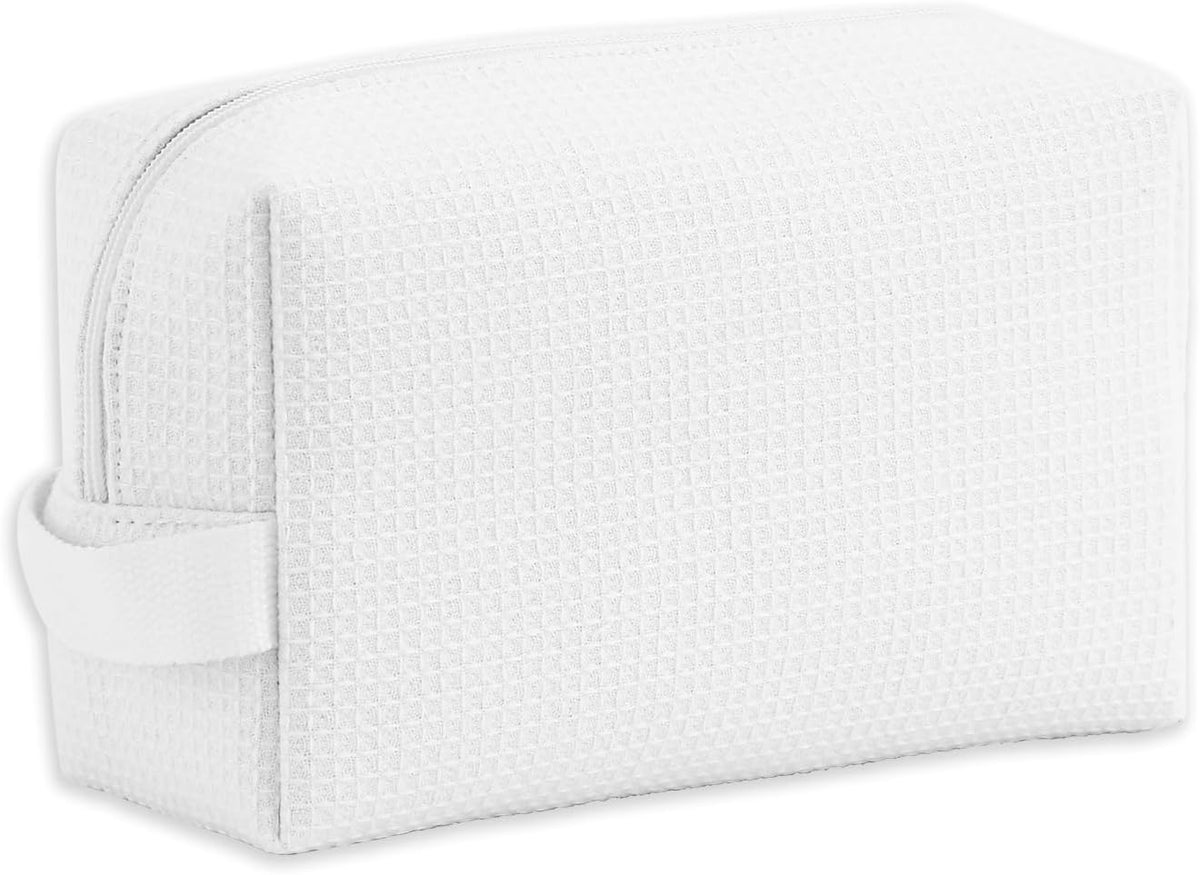 DYSHAYEN Small Waffle Makeup Bag for Travel, White