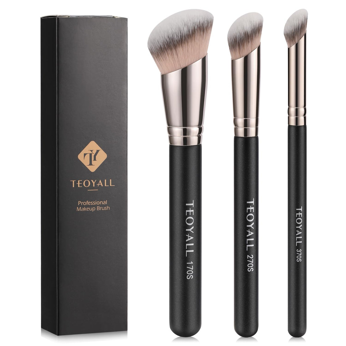 TEOYALL Foundation Contour Concealer Brush, 3Pcs Angled Blending Brush Set