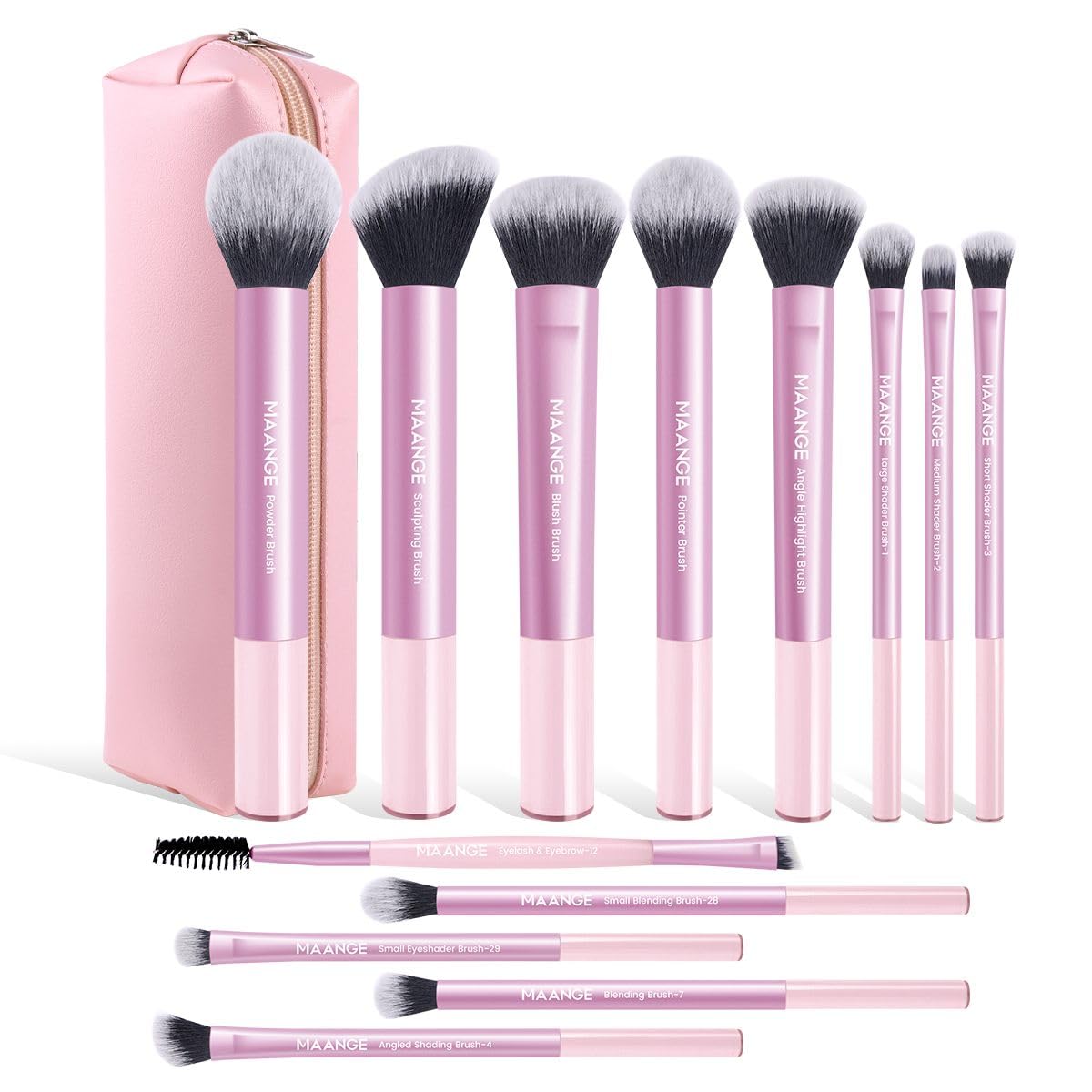 MAANGE 13 PCS Makeup Brushes Professional Make Up Brushes Premium Synthetic Powder Concealers Brushes Travel Makeup Brush Set with Case (Coffee)