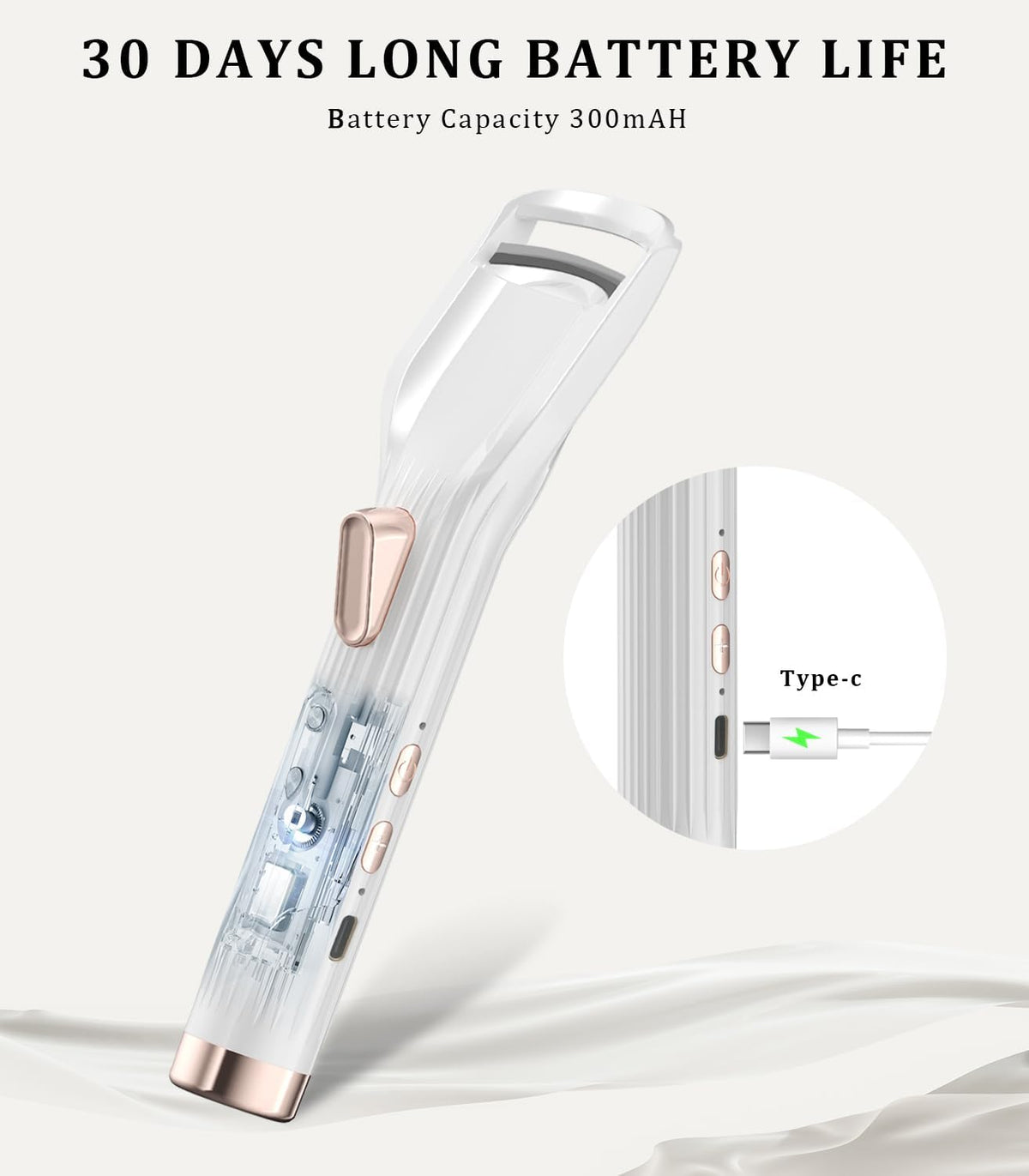 Heated Eyelash Curler Premium PRO - Fast Heat up in 8s - 24 Hours Long Lasting - Rechargeable Electric Eyelash Curler with Type-C, Innovative L Silicone, 2 Heat Modes, Anti-Burn Eyelid, White-EC