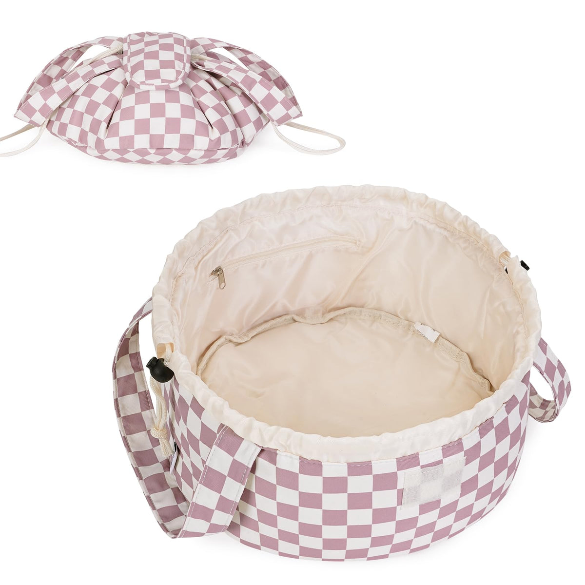 Narwey Lay Flat Drawstring Makeup Bag, Travel Toiletry Cosmetic Bag Women