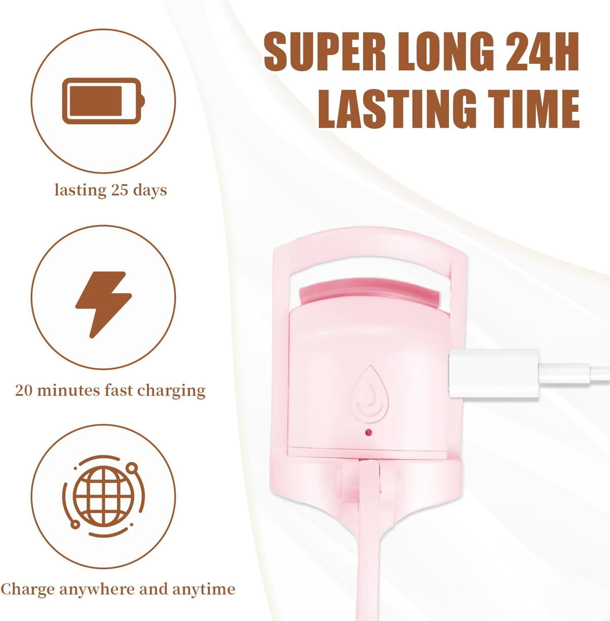 Heated Eyelash Curler Fast Heat Up in 5s - C-Shaped Rechargeable Electric Eyelash Curler for 24H Long Lasting Curls - Safe Anti-Burn Lash Curler Elevate Your Beauty with Stunning Lashes Pink