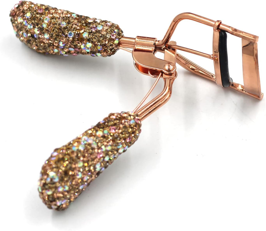 Bling Makeup Eyelash Curler with Refill Silicone Pressure Pads and Spring Loaded for No Pinching or Pulling (Gold)