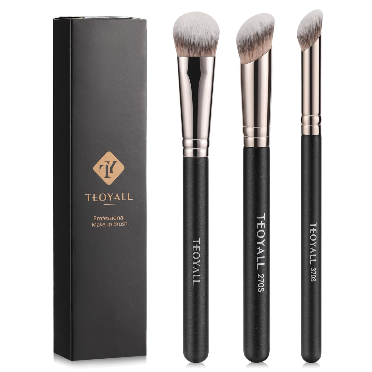 TEOYALL Foundation Contour Concealer Brush, 3Pcs Angled Blending Brush Set