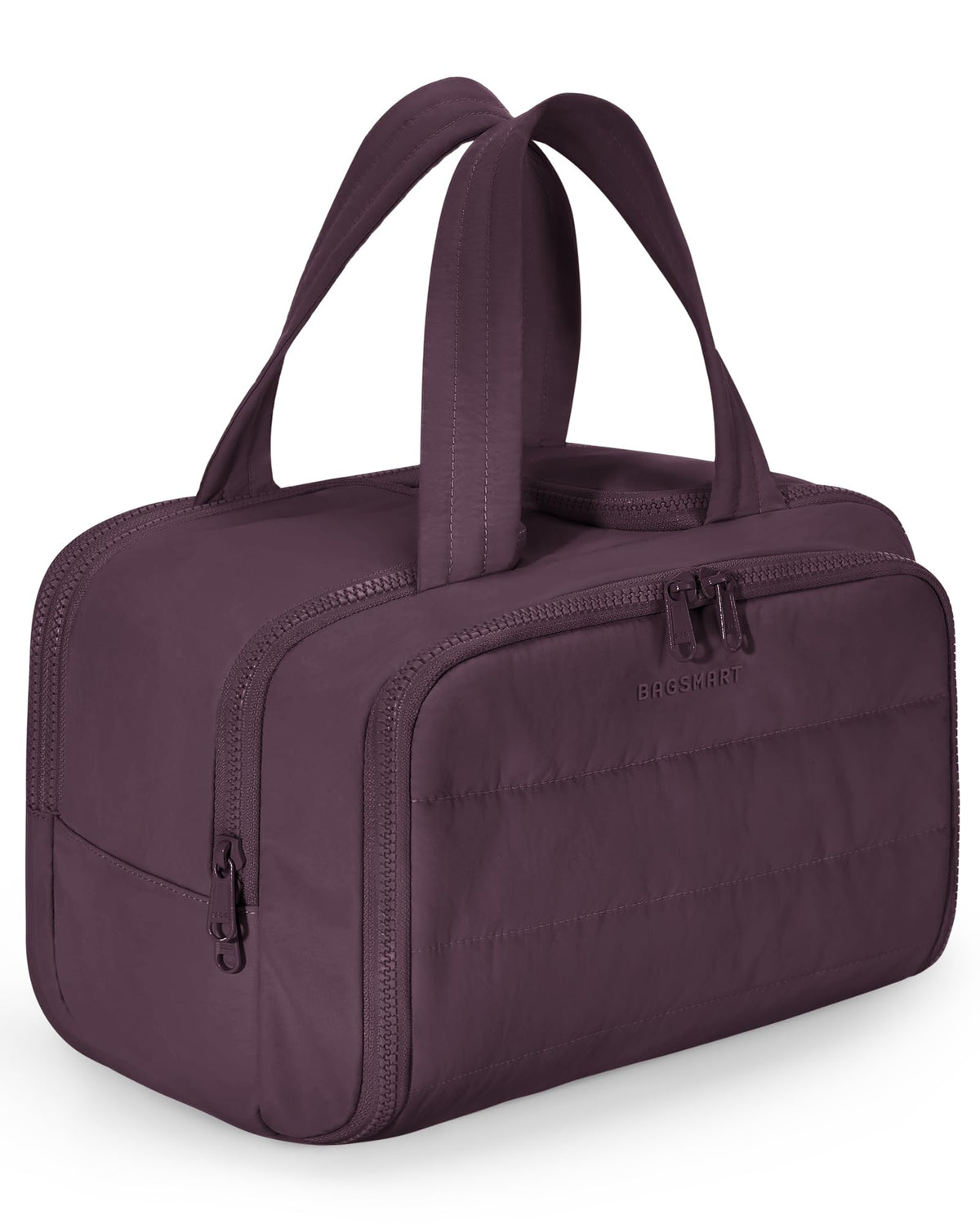 BAGSMART Travel Toiletry Bag, Lightweight Large Wide-open Travel Bag for Women, Puffy Cosmetic Makeup Bag Organizer with Handle for Accessories,Essentials, Toiletries, Dark Pink