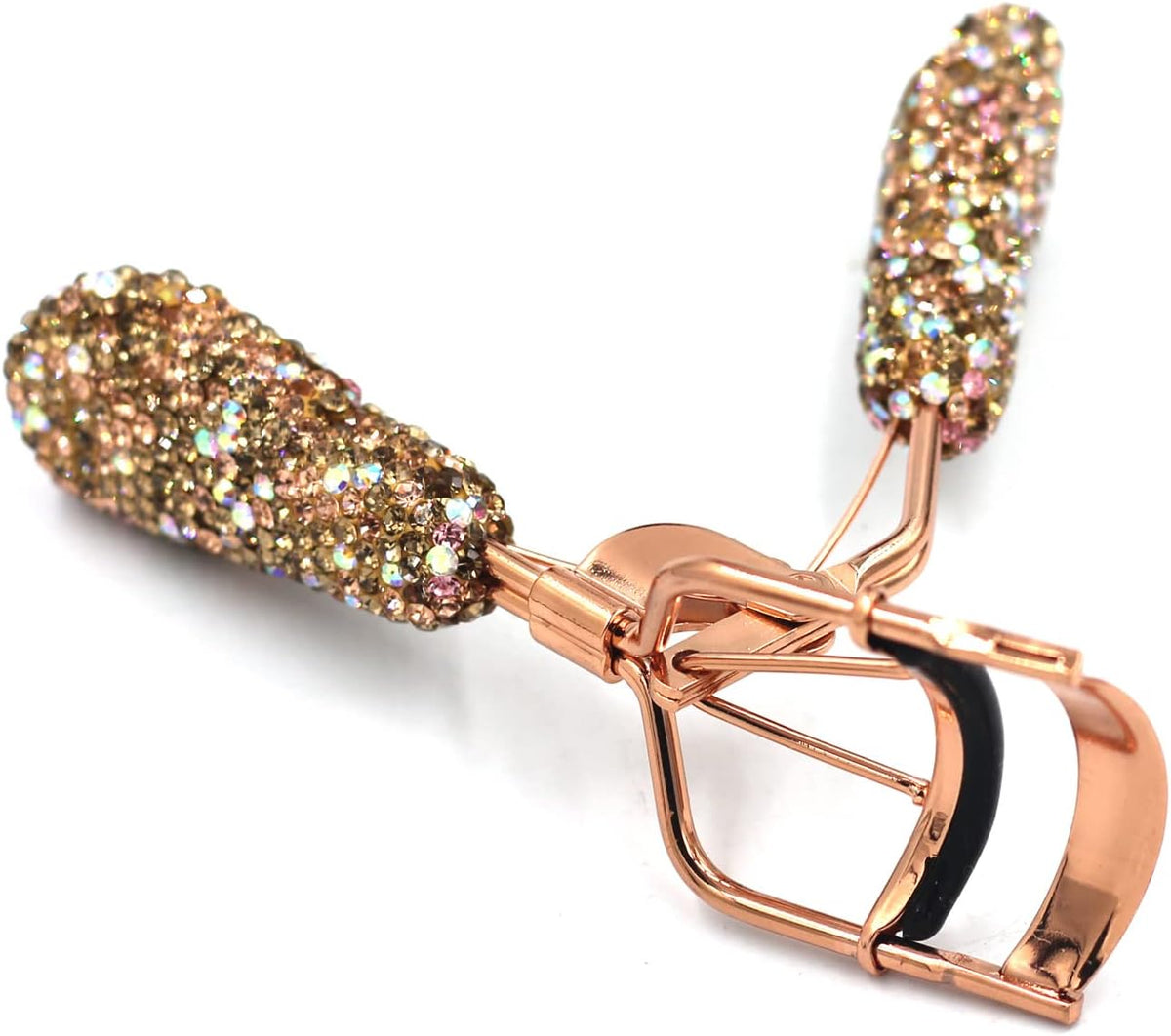 Bling Makeup Eyelash Curler with Refill Silicone Pressure Pads and Spring Loaded for No Pinching or Pulling (Gold)