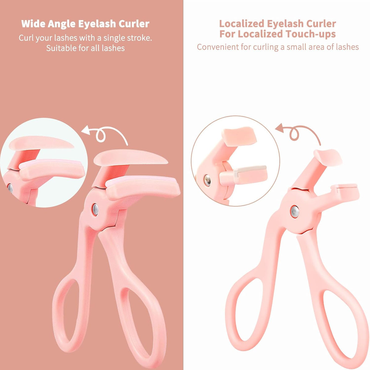 2 Style Eyelash Curler - Lash Curler with 2 Extra Silicone Replacement Pads, Achieve Perfect Curls in 5 Seconds - Quick Natural Curling for Long Lasting (Pink)