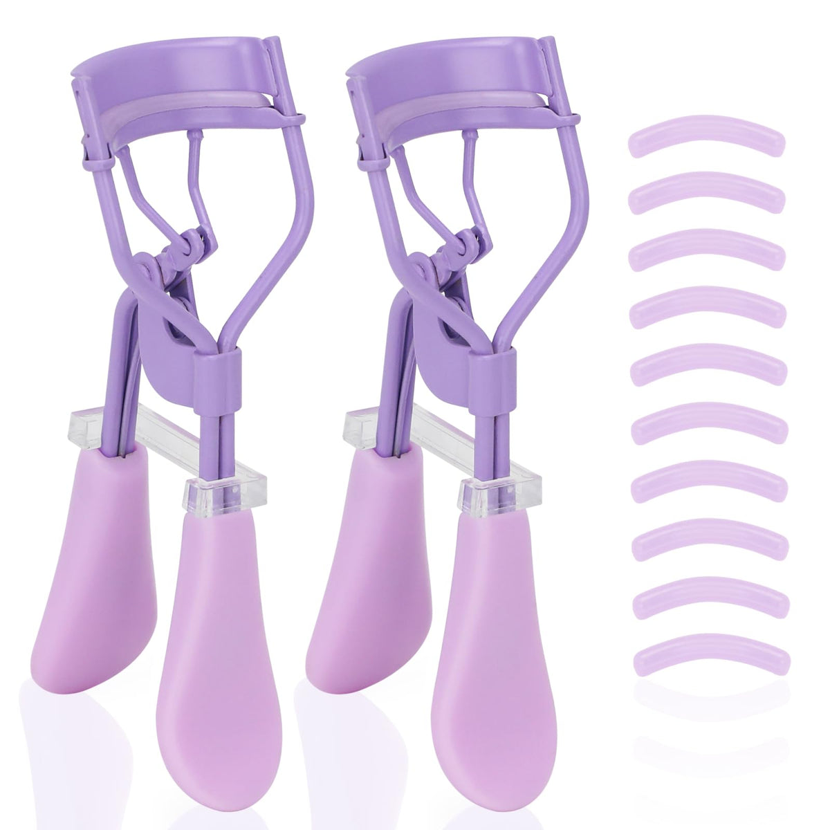 Eyelash Curler with Pads, Lash Curler 2 Pcs with 10 Extra Silicone Replacement Pads, Comfortable Grip for Effortless Curling – Eyelashes for The Perfect Eye Contour (Hyacinth Purple)