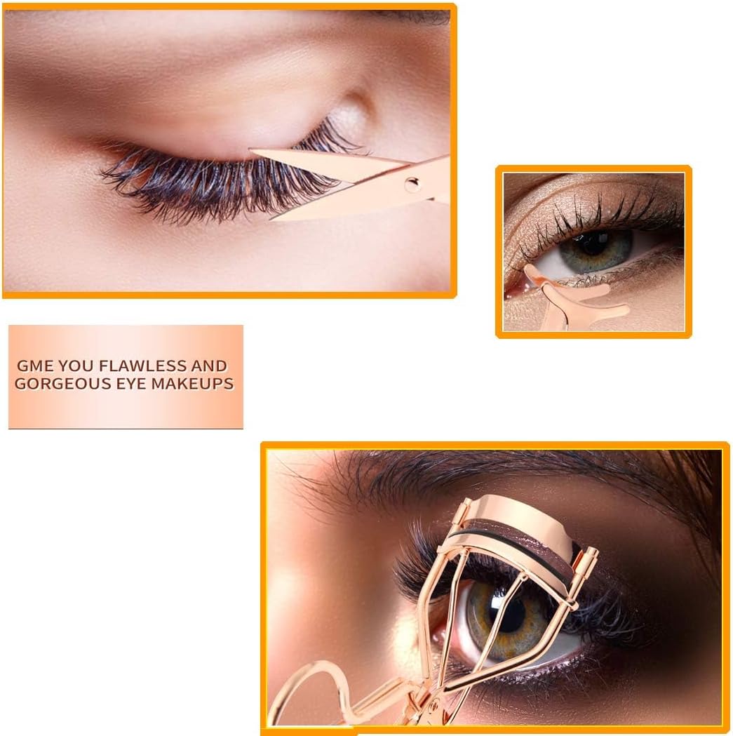 Arroyner 5 Pieces Eyelash Applicator Tool False Eyelashes Applicator Eyebrow Curler Eyebrow Scissors (Rose Golden)