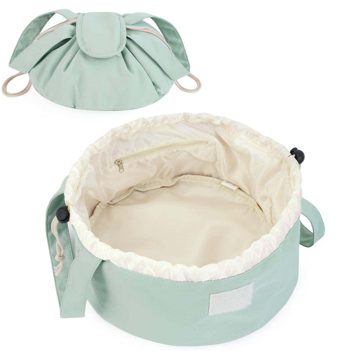 Narwey Lay Flat Drawstring Makeup Bag, Travel Toiletry Cosmetic Bag Women