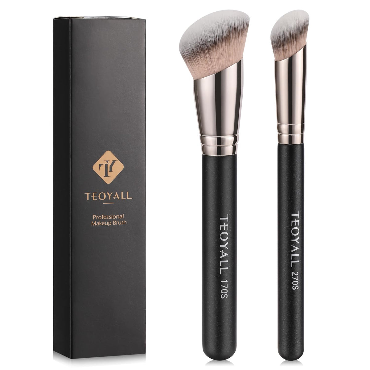 TEOYALL Foundation Contour Concealer Brush, 3Pcs Angled Blending Brush Set