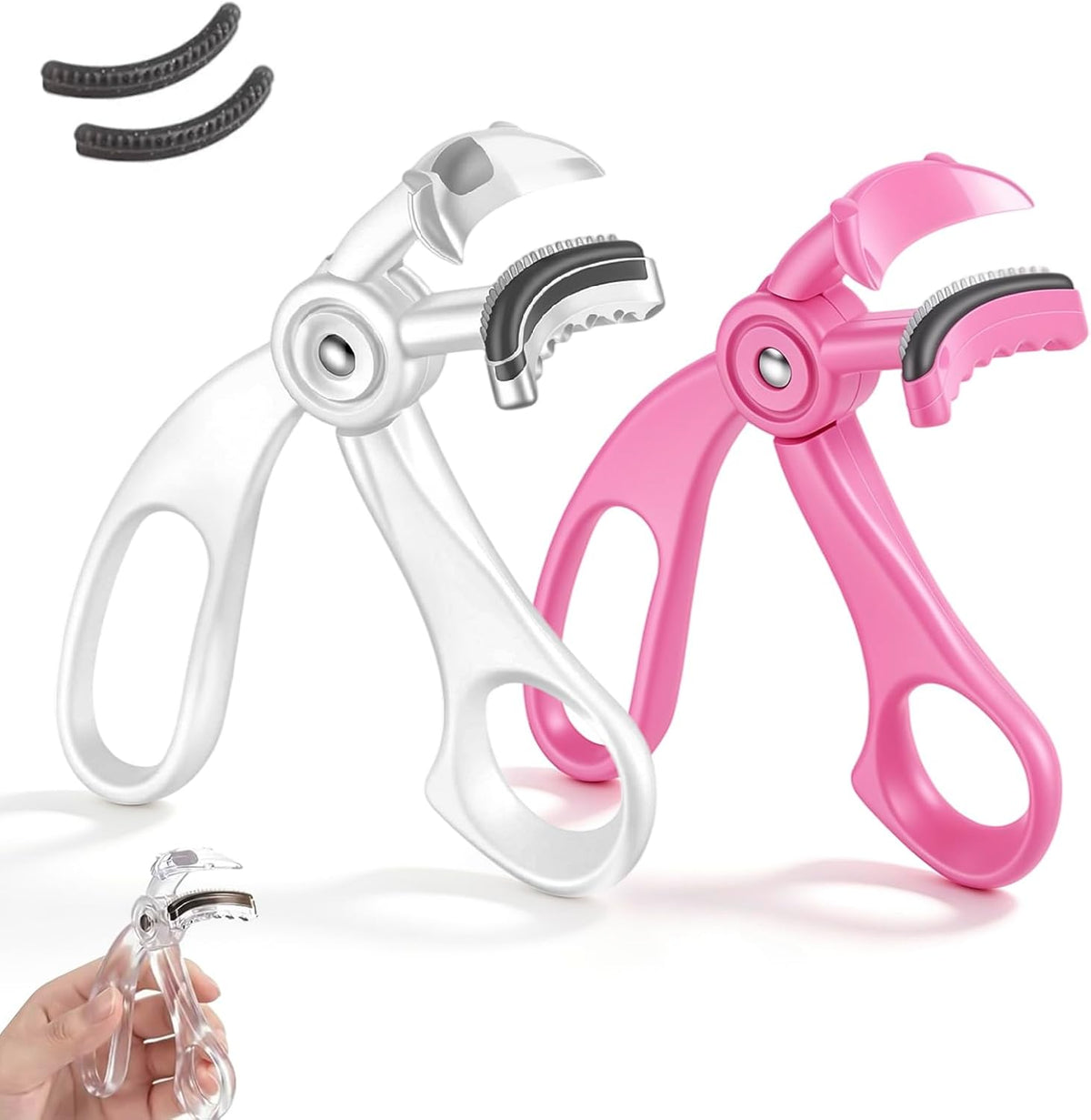 Wide‑Angle Eyelash Curler with Comb, Pinch-Free Lash Curler, White+Pink