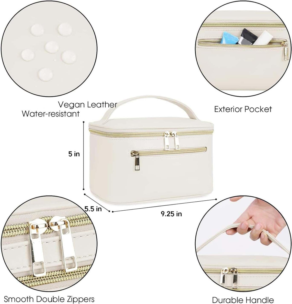 Wandering Nature Makeup Bag, Travel Make Up Organizer Cosmetic Brush Bags Case for Women in Vegan Leather, Milky White, Patent Pending