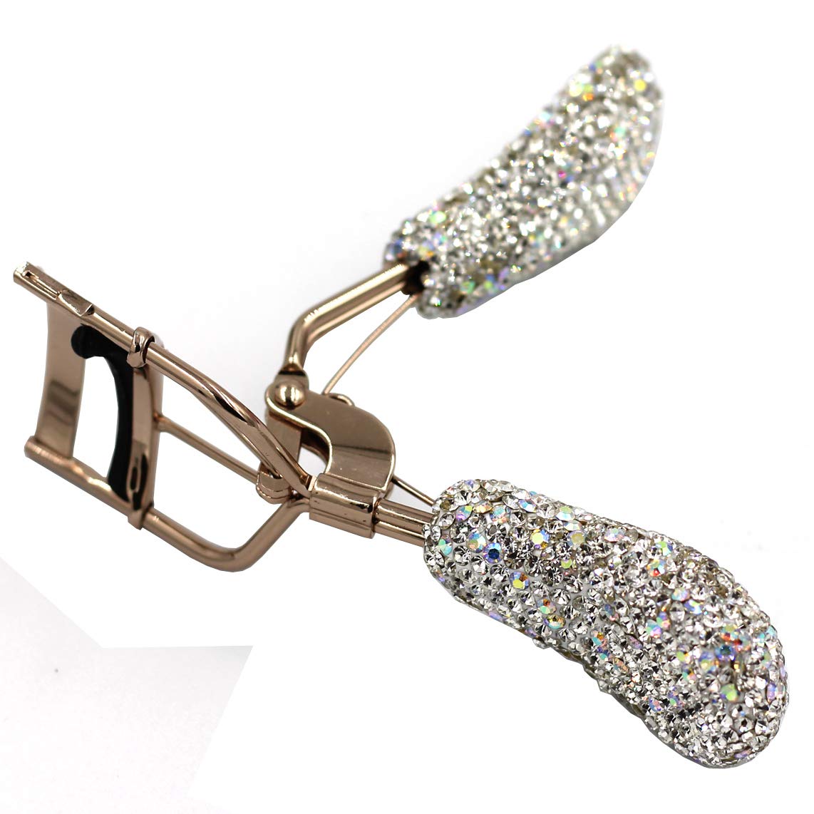 Bling Makeup Eyelash Curler with Refill Silicone Pressure Pads and Spring Loaded for No Pinching or Pulling (Gold)