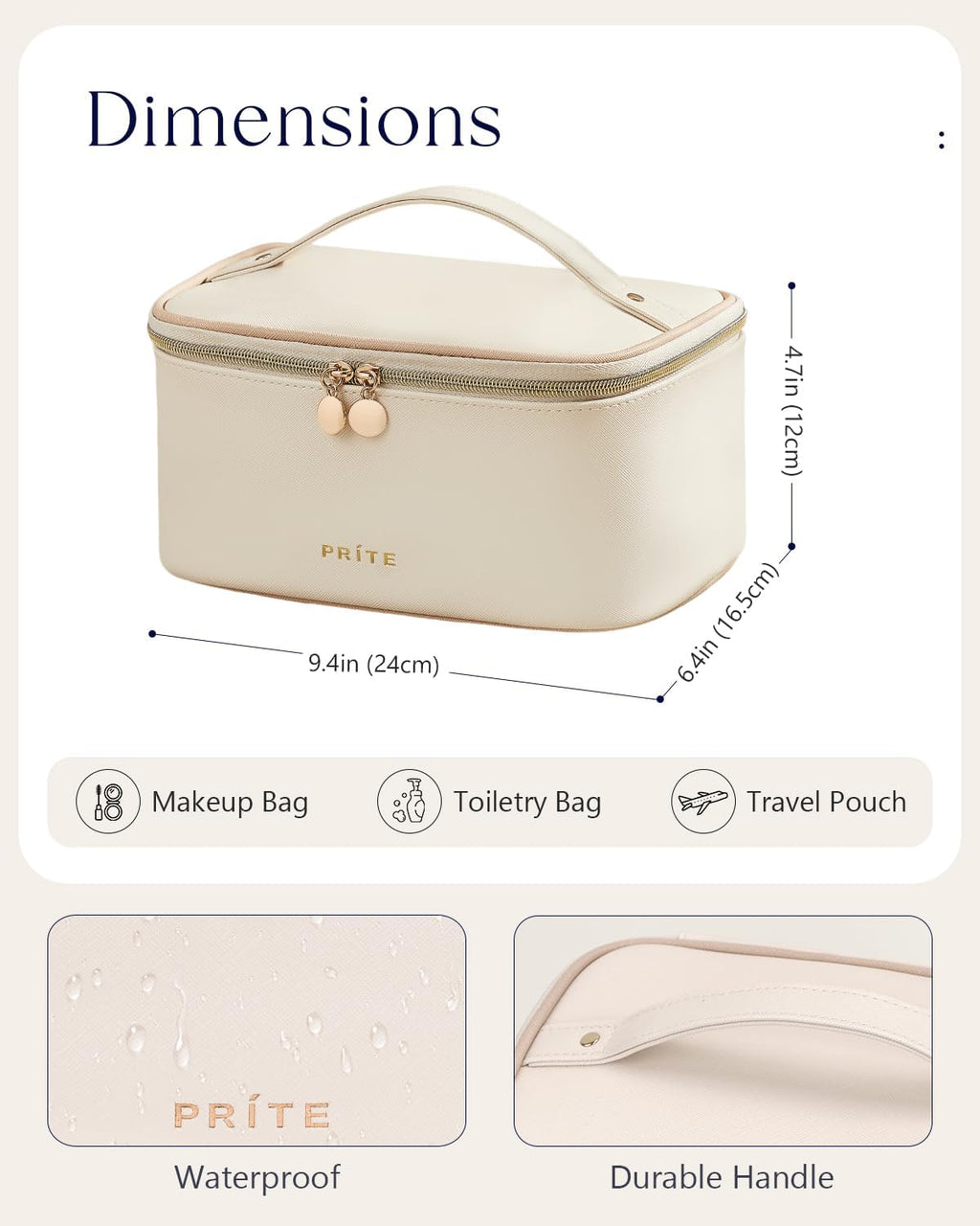 Prite Makeup Bag Travel Cosmetic Case, Women Toiletry Bag Organizer, Beige