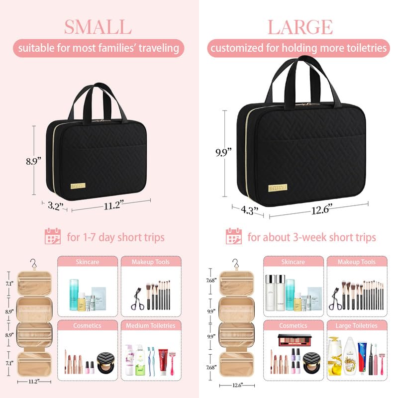 HOTOR Hanging Travel Toiletry Bag Women Men Essentials Black